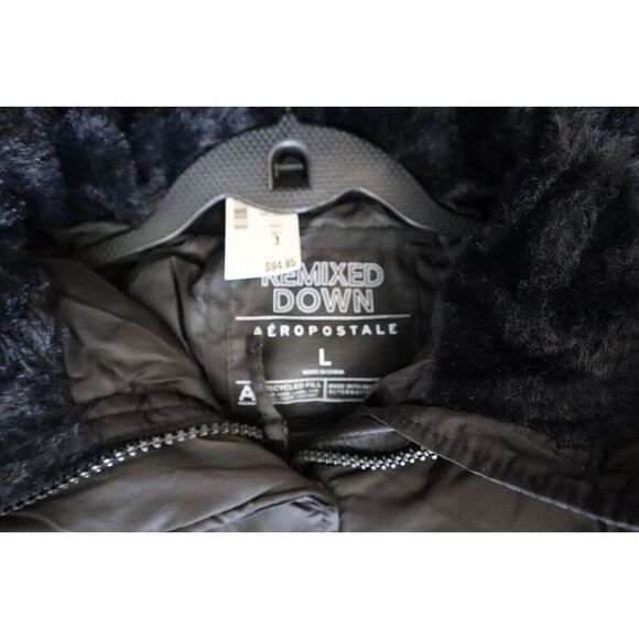 Aéropostale 8681 Women's Sz L Black Oversized Quilted Hooded Puffer Jacket - Picture 3 of 7
